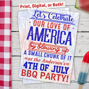 Grappig 4 juli Vuurwerk BBQ   Barbecuefeest Kaart