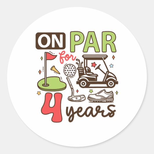 Grappig 4e Verjaardag Golf Shirt 4 jaar oude Golfe Ronde Sticker (Voorkant)