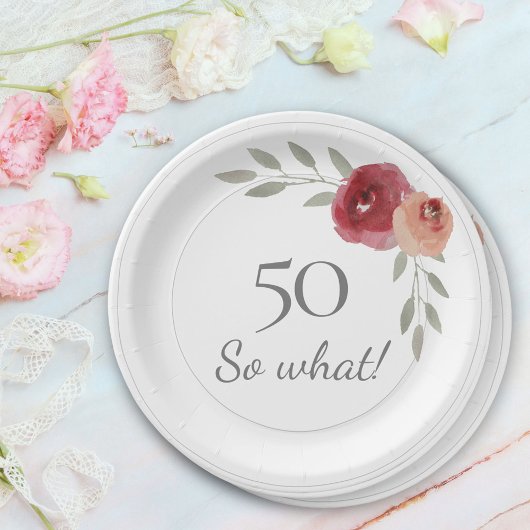 Grappig 50 Dus wat Waterverf Floral 50th Birthday Papieren Bordje