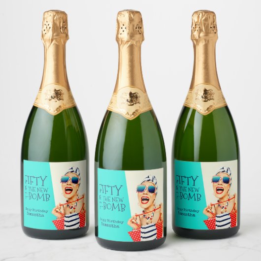 Grappig 50 is de nieuwe F-Bomb 50ste verjaardag Sparkling Wijnetiket (Flessen)