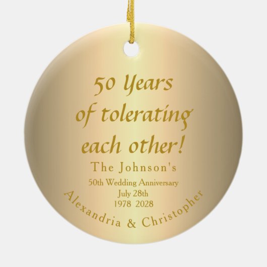 Grappig 50e Golden Wedding Jubileum Keramisch Ornament (Achterkant)