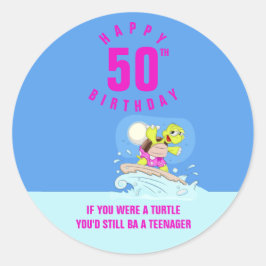 Grappig 50e verjaardag citaat ronde sticker