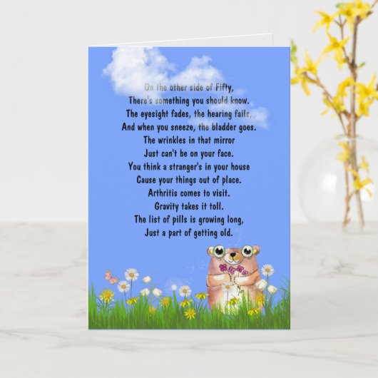 Grappig 50ste verjaardag gedicht kaart (Gele Bloem)