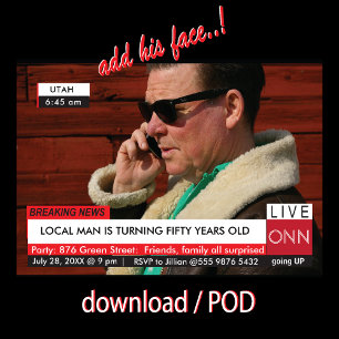 Grappig 50ste verjaardag uitnodiging 🎉 Fake TV Ni