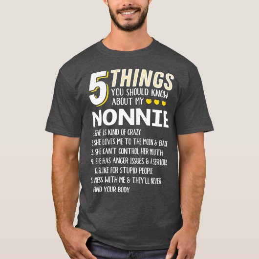 Grappig 5 Dingen oma Nonnie Gift Idea T-shirt (Voorkant)