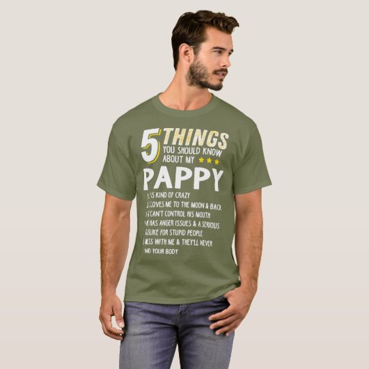 Grappig 5 Dingen opa Pappy Crazy Gift Idee T-shirt (Voorkant volledig)