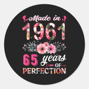 Grappig 65 Jaar Geboren in 1961 Bloem 65ste Verjaa Ronde Sticker