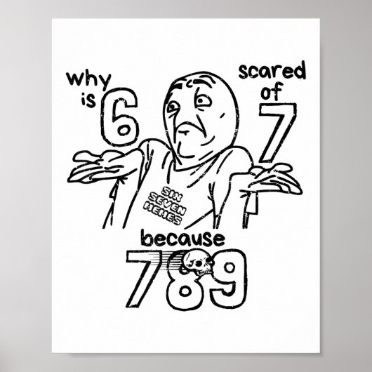Grappig 67 Waarom is 6 bang voor 7 Omdat 789 Manne Poster (Voorkant)
