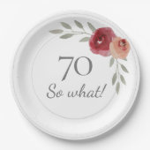 Grappig 70 dus welke Waterverf Floral 70th Birthda Papieren Bordje (Voorkant)