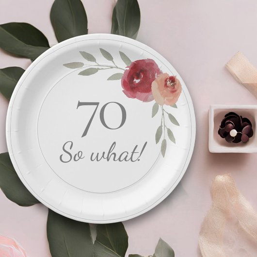 Grappig 70 dus welke Waterverf Floral 70th Birthda Papieren Bordje