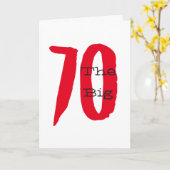 Grappig, 70ste verjaardag, grote rode tekst op wit kaart (Gele Bloem)