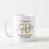 Grappig 70ste verjaardagscadeau koffiemok (Links)