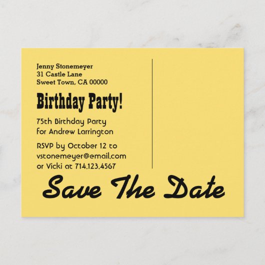 Grappig 75e verjaardag Save the Date V01G Aankondigingskaart (Achterkant)
