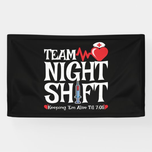 Grappig 7:05 Team Nachtdienst Verpleegster Waarder Spandoek (Horizontaal)