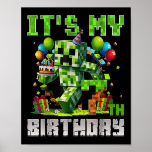 Grappig 7 jaar oude 7e verjaardag Pixel Art Gamer  Poster