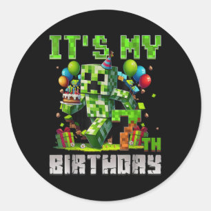 Grappig 7 jaar oude 7e verjaardag Pixel Art Gamer  Ronde Sticker