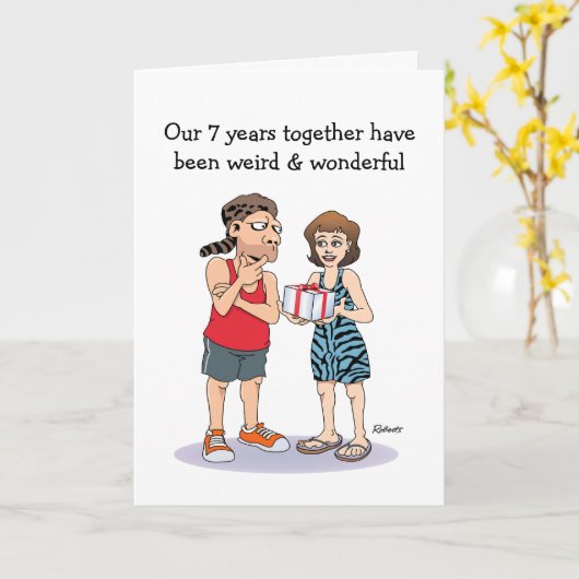 Grappig 7e Jubileum Kaart (Gele Bloem)