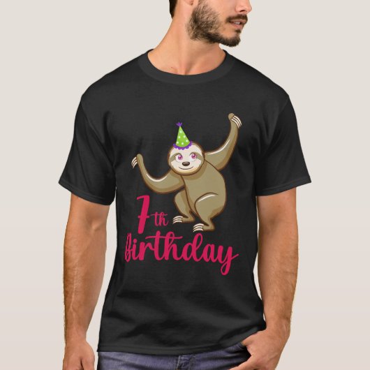 Grappig 7e verjaardag luiaard thema 7 jaar oud die t-shirt (Voorkant)