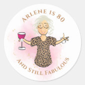 Grappig 80 en Fabulous Cartoon 80th Birthday Sassy Ronde Sticker (Voorkant)