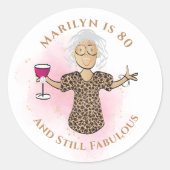 Grappig 80 en Fabulous Cartoon 80th Verjaardag Etn Ronde Sticker (Voorkant)
