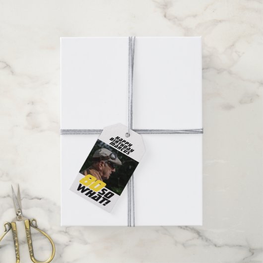 Grappig 80, wat Quote Foto 80th Birthday Cadeaulabel (Met Touw)