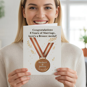 Grappig 8e bruiloft Jubileum Bronzen medaille Kaart