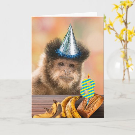 Grappig 8e Verjaardag Capuchin Monkey Banaan Brood Kaart (Gele Bloem)