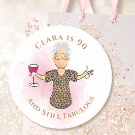 Grappig 90 en Fabulous Cartoon 90th Birthday Sassy Ronde Sticker