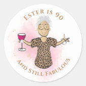 Grappig 90 en Fabulous Cartoon 90th Verjaardag Etn Ronde Sticker (Voorkant)