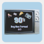 Grappig 90's Theme Oude Televisie Verjaardag Stick Vierkante Sticker (Voorkant)