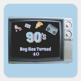Grappig 90's Theme Oude Televisie Verjaardag Stick Vierkante Sticker