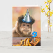 Grappig 9e verjaardag Capuchin Monkey Banaan Brood Kaart (Gele Bloem)
