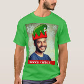 Grappig aangepast kerstfeest. Elf pet foto T-Shirt (Voorkant)