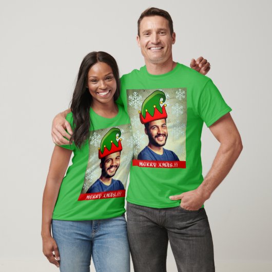 Grappig aangepast kerstfeest. Elf pet foto T-Shirt (Unisex)
