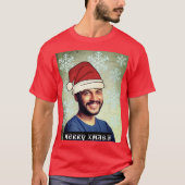 Grappig aangepast kerstfeest. Foto van het pet van T-shirt (Voorkant)
