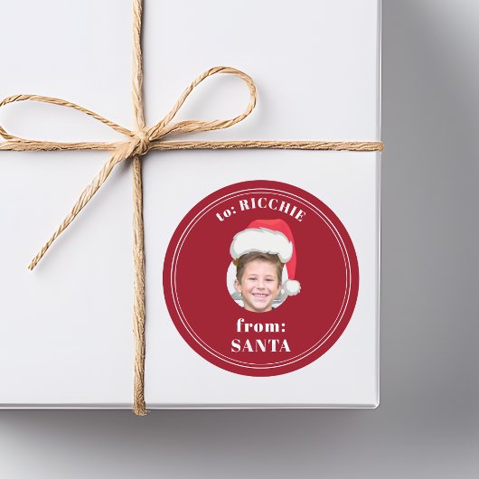 Grappig Aangepast Kind Gezicht Van Santa Christmas Ronde Sticker