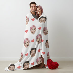 Grappig Aangepast Koppel Gezichten Patroon Rode Ha Fleece Deken