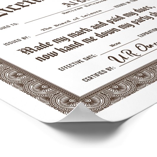 Grappig aangepast pensioencertificaat, digitaal be poster (Hoek)