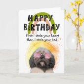 Grappig aangepast verjaardagskaart van je hond kaart (Gele Bloem)