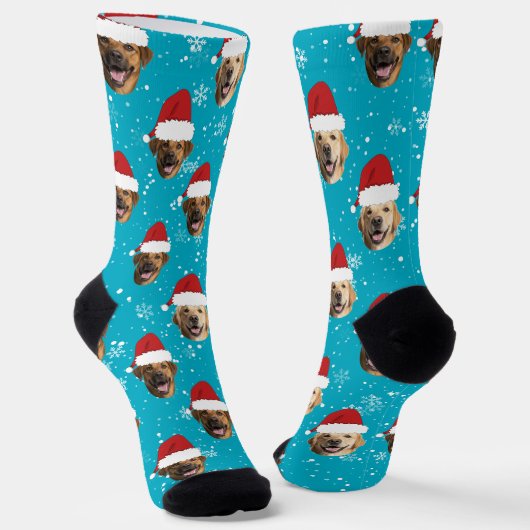 Grappig Aangepaste 3 Hond Gezichten Kerstmis Kerst Sokken (Gebogen)