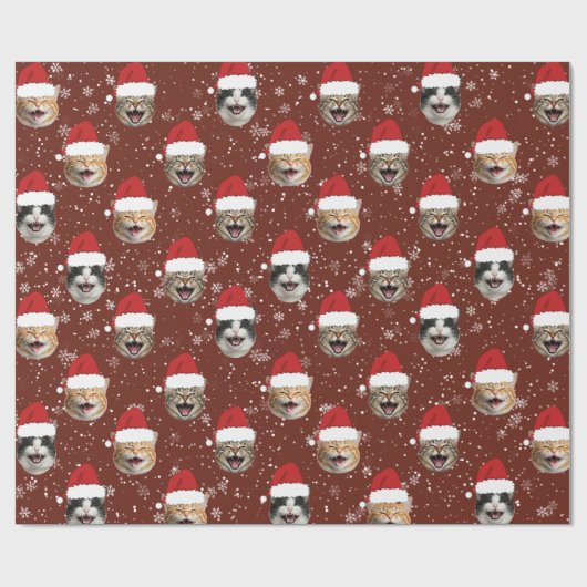 Grappig Aangepaste 3 Kat Gezichten Kerstman Hoeden Cadeaupapier (Vlak)