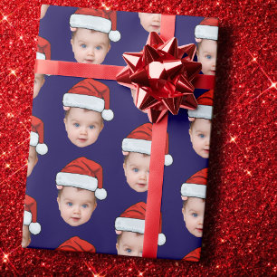 Grappig Aangepaste Baby Gezicht Foto Santa Head Xm Cadeaupapier