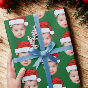 Grappig Aangepaste Baby Gezicht Foto Santa Head Xm Cadeaupapier