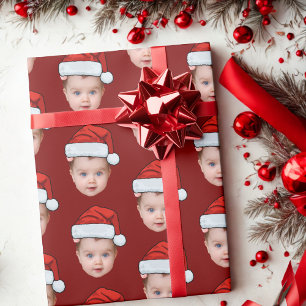 Grappig Aangepaste Baby Gezicht Foto Santa Head Xm Cadeaupapier