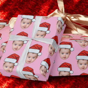 Grappig Aangepaste Baby Gezicht Foto Santa Head Xm Cadeaupapier