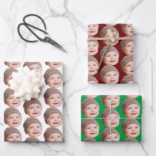 Grappig Aangepaste Gezicht Foto Baby Mama Pap Gift Inpakpapier Vel (Voorkant)