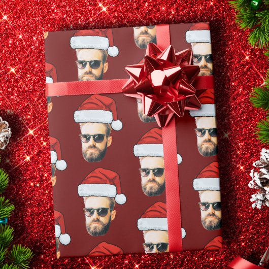 Grappig Aangepaste Gezicht Foto Santa Hat Kerst Ro Cadeaupapier