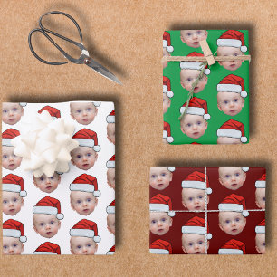 Grappig Aangepaste Gezicht Foto Santa Head Kerstmi Inpakpapier Vel
