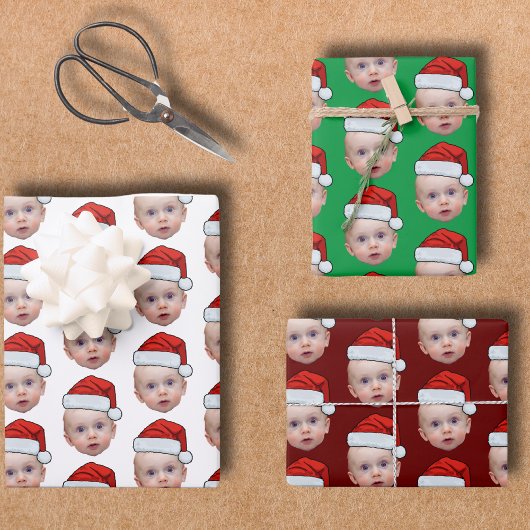 Grappig Aangepaste Gezicht Foto Santa Head Kerstmi Inpakpapier Vel