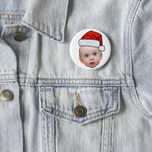 Grappig Aangepaste Gezicht Foto Santa Head Kerstmi Ronde Button 5,7 Cm (In situ)